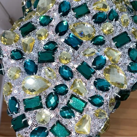 NWT Mini Crystals & Sequins Teal Sparkly Cocktail Dress Size 2 - Picture 4 of 9